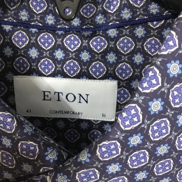 Eton Men’s Cotton Blue Long Sleeve Shirt Size 41/16 - M401 - Picture 4 of 7